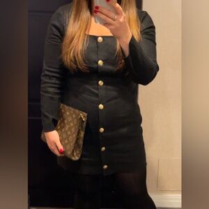 J Crew Long Sleeve Button Mini Dress Black Linen Blend Square Neck size 12